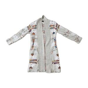 On Blue Aztec Tribal Western Boho Cardigan Sweater Open Front  Women's S